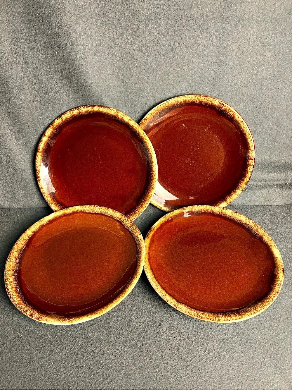 Vintage Hull Pottery Brown Drip Dinner Plates 10.5” Set of 5 MCM USA